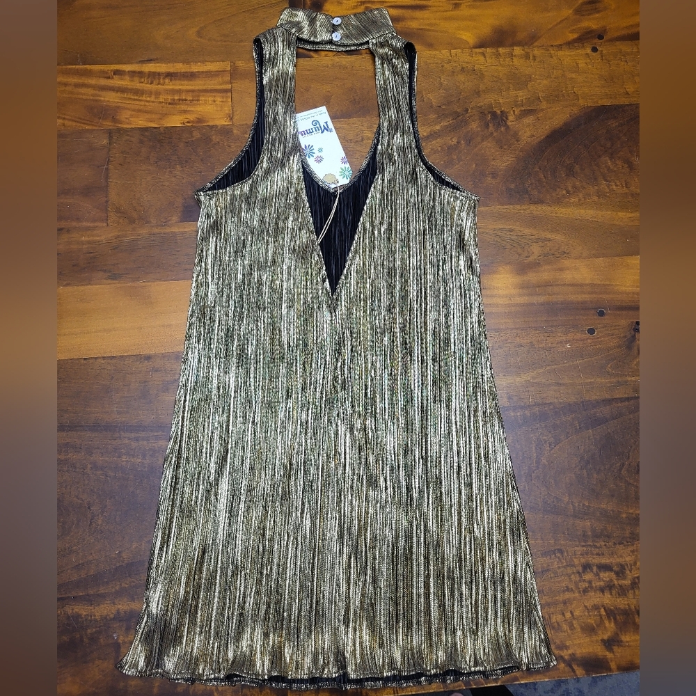 Show Me Your Mumu Friday Choker Dress Good As Gold Size Small NWT - Picture 6 of 6